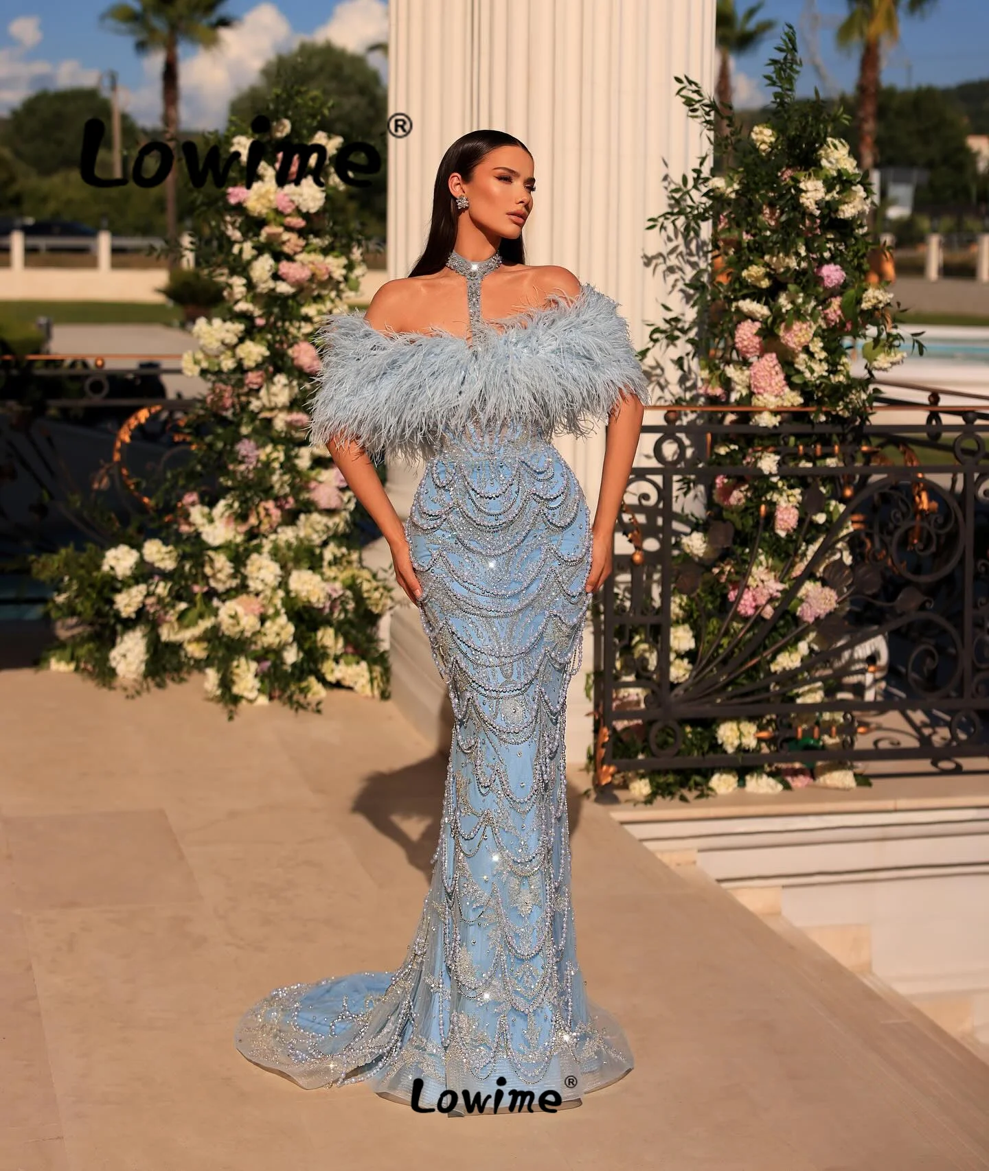 Vestido de Baile Penas Azuis, Árabe Aso Ebi, Pérola De Cristal, Sereia Frisada, Vestidos De Noivado, Festa De Casamento, Vestidos De Celebridades, 2024