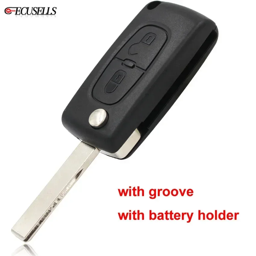 Ecusells 2B Remote Car Key Shell Case Housing For Peugeot 207 307 308 SW with Groove & Battery Holder CE0536 HU83 Uncut Blade