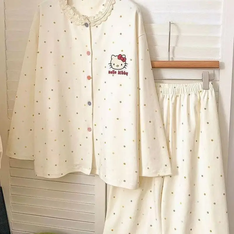 

French Girls Lace Collar Long Sleeved Long Pants Pajama Set for Women's Spring and Autumn New Home Clothes Soft Two Piece Set