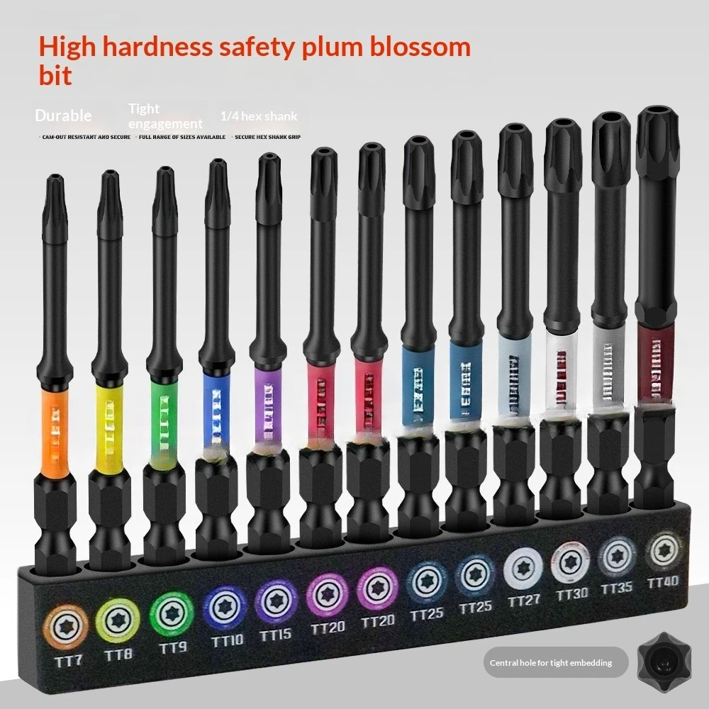 13Pcs Security Hollow Torx Bit Set Color‑Coded Ring Hollow Star Screwdriver Bits S2 Steel For Electric Drill Impact Driver