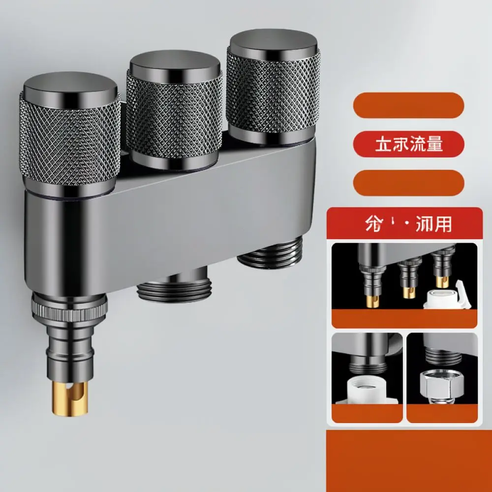 Copper Triple Outlet Control Valve Modern Home Water Tap Splitter Shut Off Diverter For Bathroom Toilet Washing Machine Hose