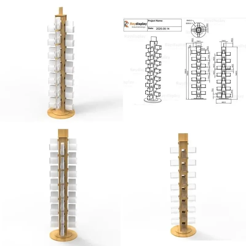Custom Greeting Card Wooden Display Stand Rotary Plywood Holder for Gift Shop Modern Design