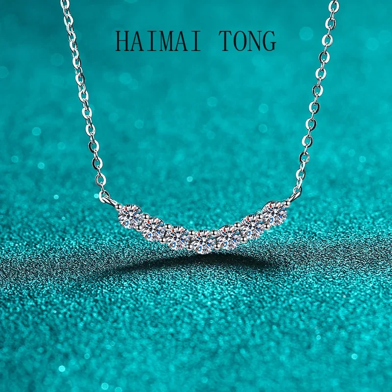 

Женское платиновое ожерелье HAIMAITONG с сапфиром Pt950, цепочка с улыбкой из семи муассанитов и бриллиантов, легкий роскошный стиль
