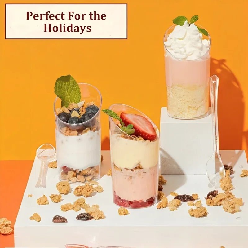 Disposable Dessert Cups Round Slanted Mouth Plastic Yogurt Mousse Cake Birthday Party Appetizer Kitchen Tableware Accessories
