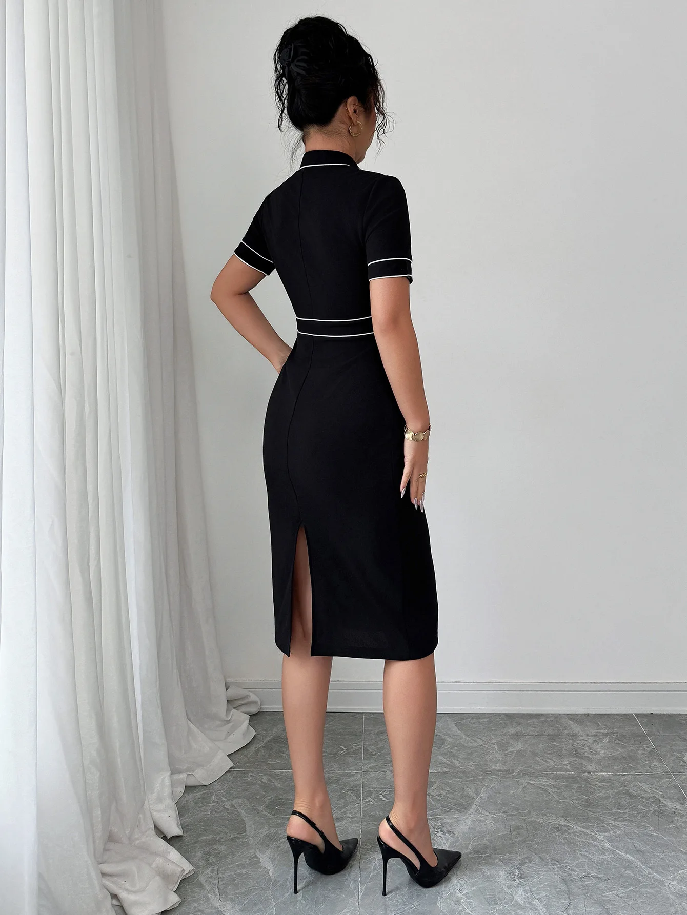 

Women's Dress 2025 Fashion Spring and Summer Latest Hot Elegant Temperament, High Neck Solid Color Long Dress, Women's Clothing