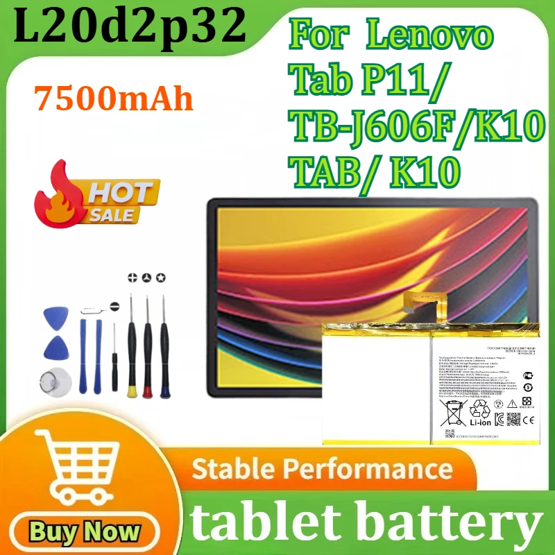 

New Battery L20d2p32 7500mAh 3.8V for Lenovo Tab P11/ TB-J606F/K10 TAB/ K10 10.3 Battery + Tools