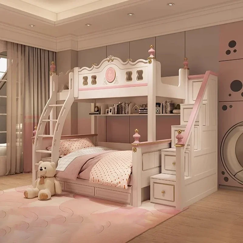 

Роскошные основы, двухъярусные кровати для детей, белая дневная кровать для девочек, мебель для спальни, раздвижной каркас кровати-чердака с ящиком для хранения, современный