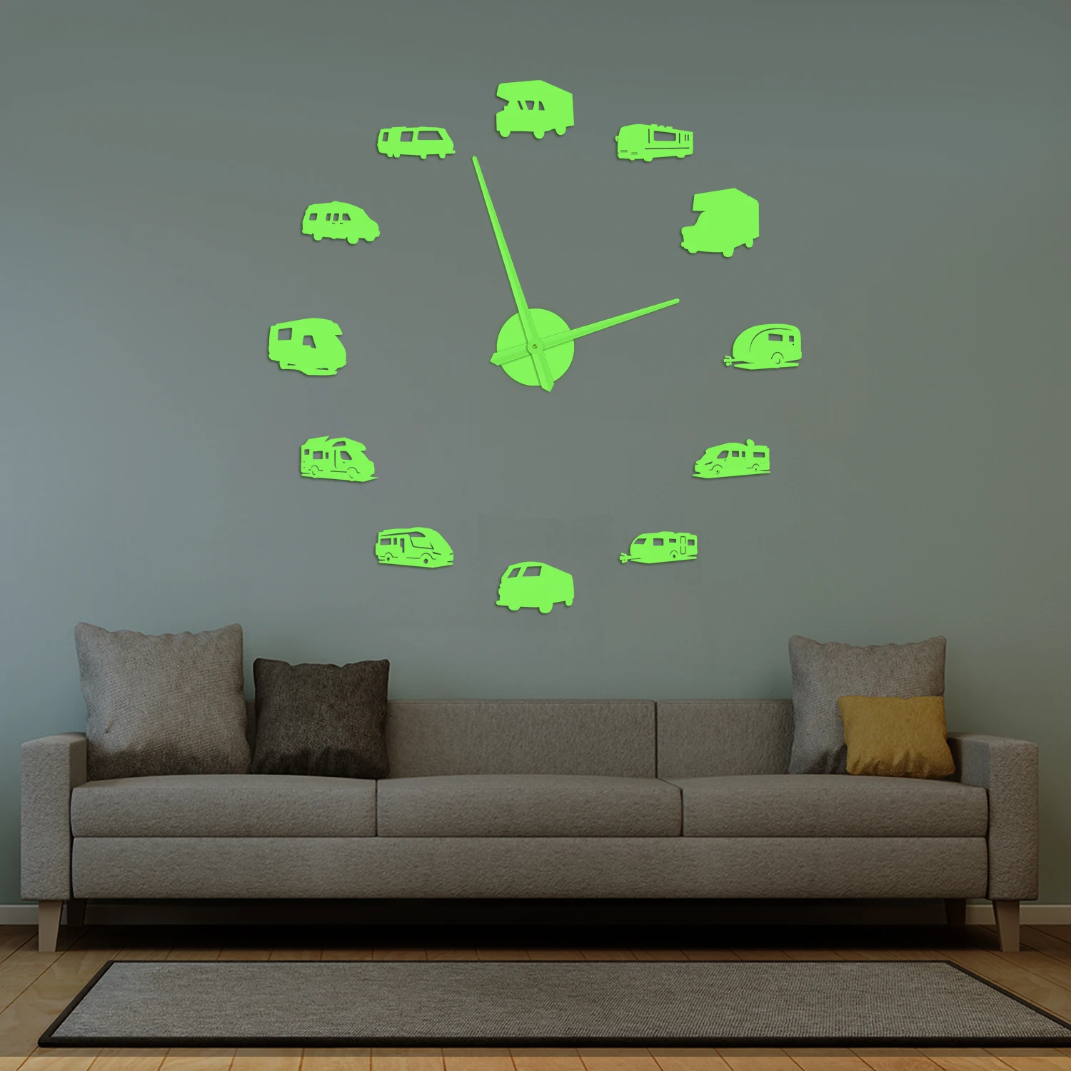 Luminous RV Camper Motorhome DIY Wall Clock Glow in Dark RV Travel Road Trip Camper Van Wall Clock with Glowing Numerals Hands