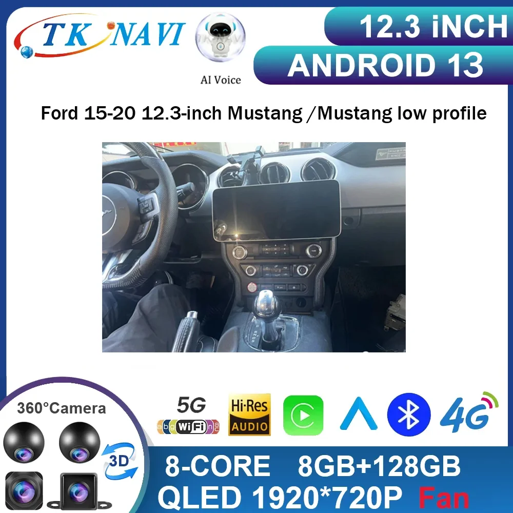 Radio con GPS para coche, reproductor Multimedia con Android 13, 12,3 pulgadas, estéreo, WIFI, 4G, DSP, Carplay, para Ford Mustang 2015 - 2019