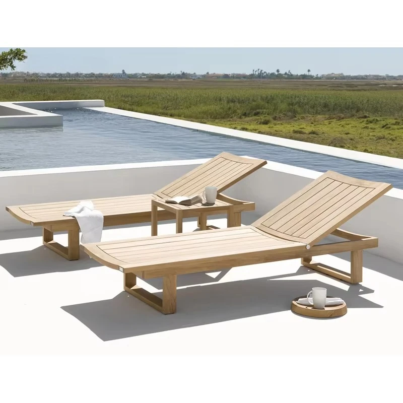 

Деревянный шезлонг для бассейна, уличная кушетка для сада и виллы, роскошный ротанговый шезлонг, лежак из тикового дерева