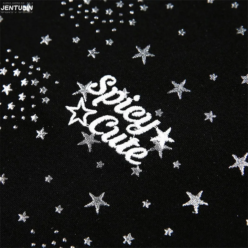 Starry Embroidered Short Sleeved T-shirt For Men Niche Design Loose Y2k Casual Round Neck Half Sleeved T-shirt Men Street Trend