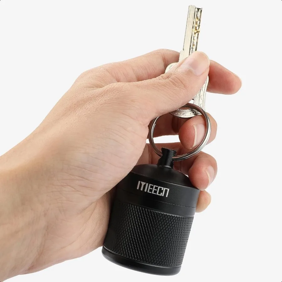 Schlüsselanhänger-Pillenhalter-Box, Aluminium, wasserdichter Behälter, Pillen-Organizer für Outdoor-Reisen, Camping, Größe: 1,6 x 1,6 x 5,1 cm, Schwarz