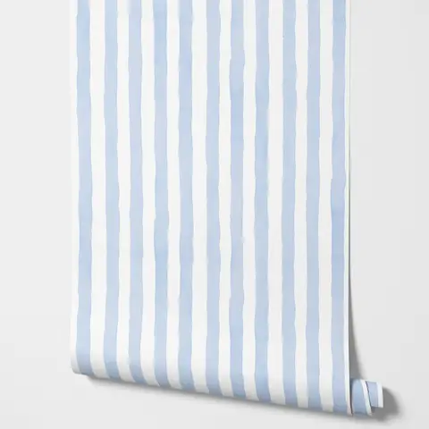 Babyblå randig tapet, akvarell tapet självhäftande eller traditionell opastämd tapetrulle för barnrum 8 best sales blå tapet - №6