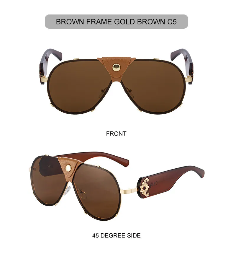 Vintage Übergroße Steampunk Piloten-Sonnenbrille 2026 Luxusmarke Shield Sonnenbrille Trendige Goggle-Fahrbrille UV400-Schutz – Detail 15
