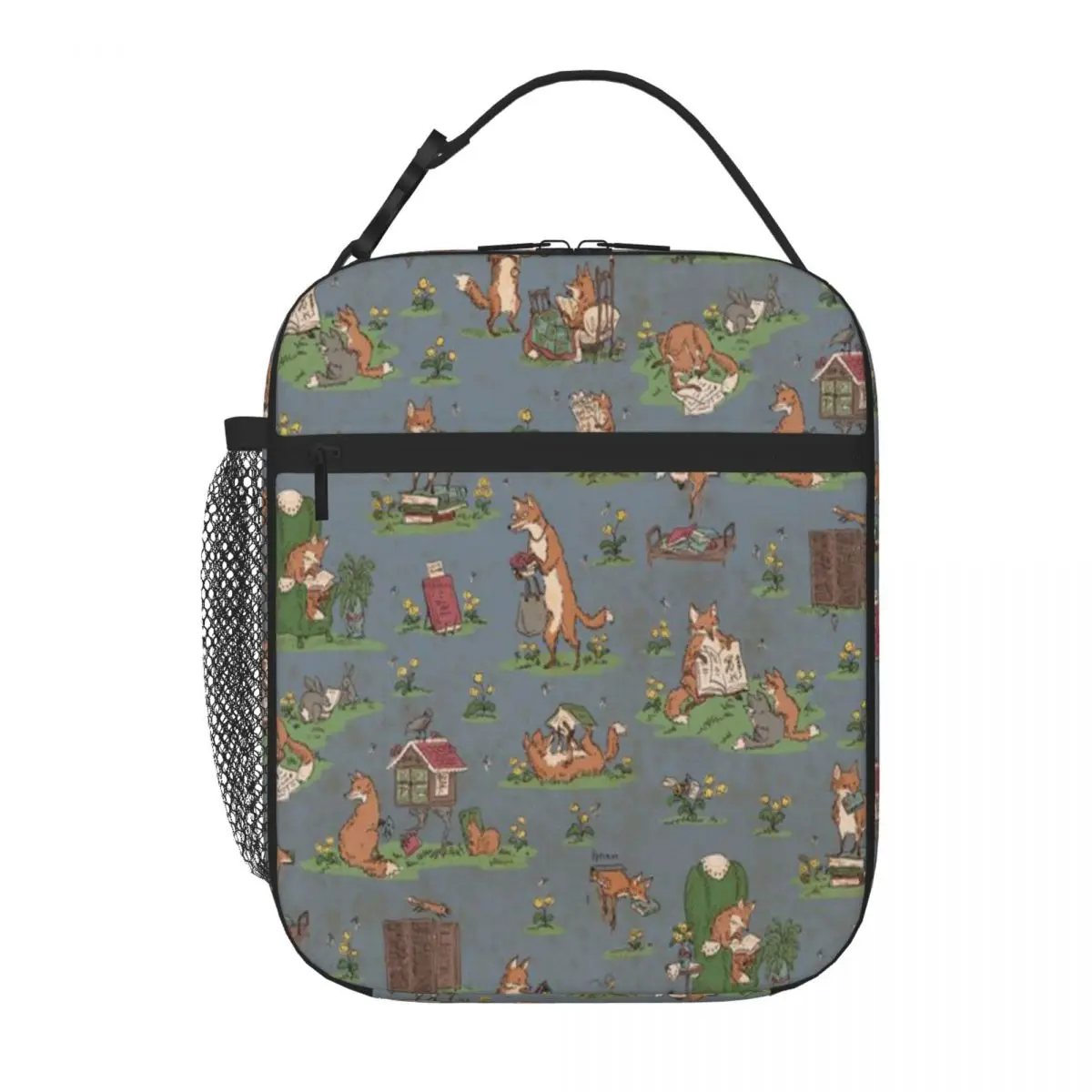Hot Sale Library Foxes Animal Face Foldable Lunch Bag Daily Snack Storage Food Tote Bag