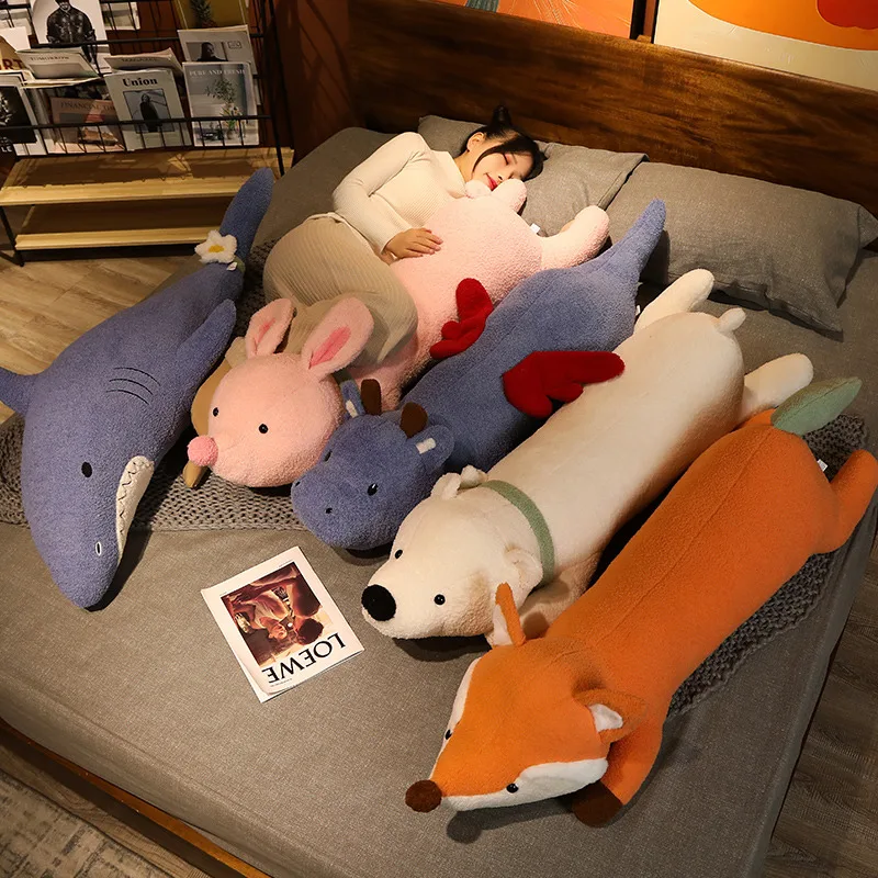 

100/120CM Cartoon Animal Dragon Plush Pillow Toy Stuffed Polar Bear Shark Doll Long Sleeping Cushion For Girls Boys Gift