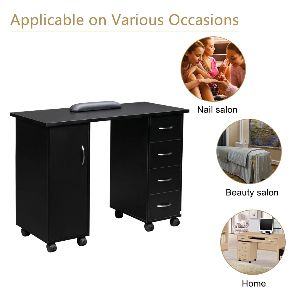 

Double Edged Manicure Nail Table with Drawer Black