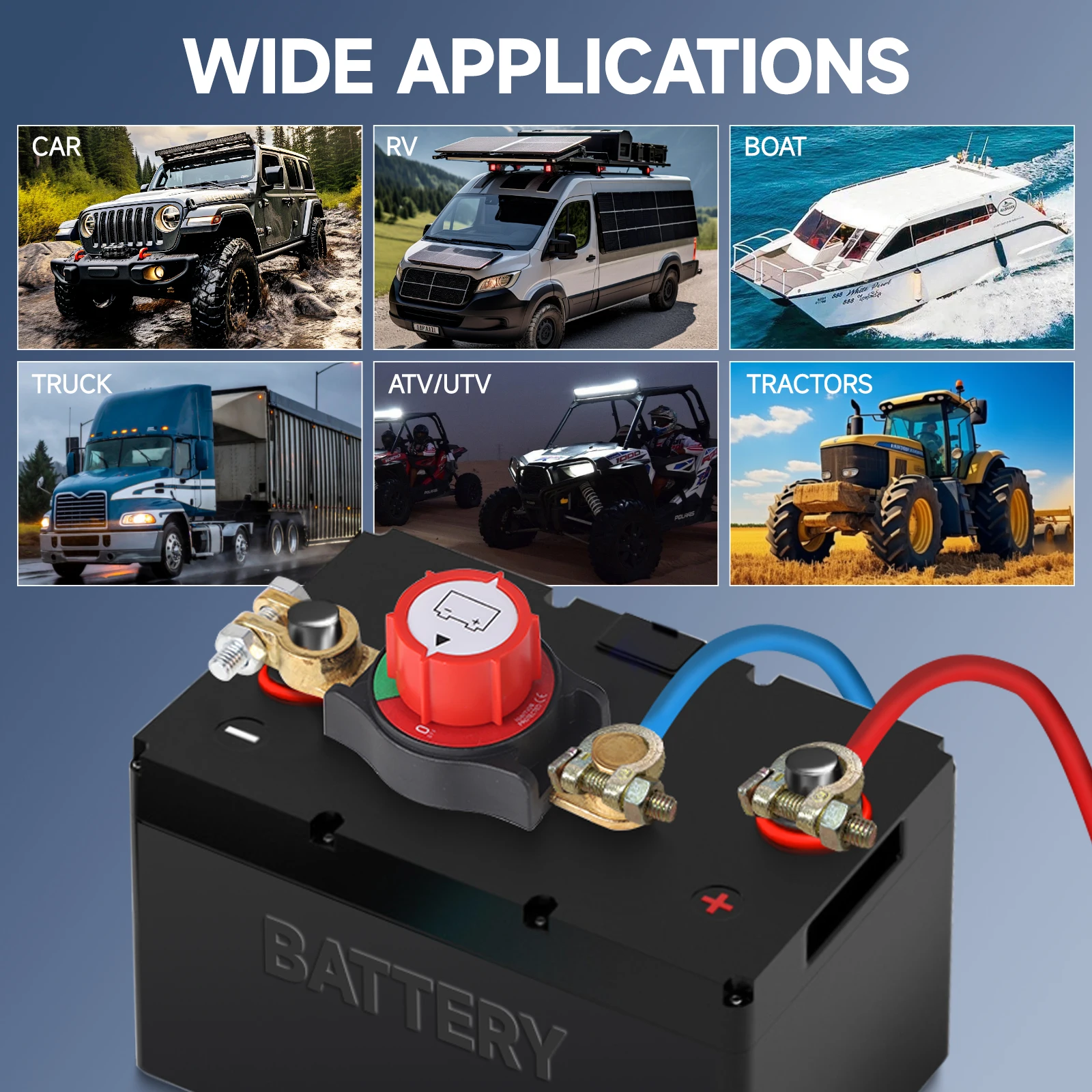 

CNSPEED 12-48V 275A Top Post Battery Disconnect Kill Switch Negative Pole On/Off Heavy-Duty Isolator Switch For Car Camper Boat