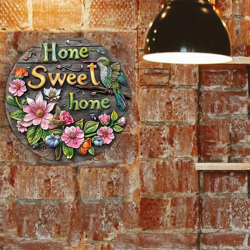 Waterproof Aluminum 'Home Sweet Home' Sign with Hummingbird & Floral Embellishments, Pre-Drilled, Weather-Resistant Outdoor