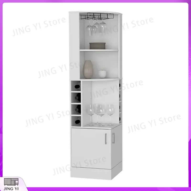 

White Wine Cabinet Bar Cabinet with 8 Bottle Storage Shelves Double Doors Adjustable Shelving for Home Kitchen Office Wine