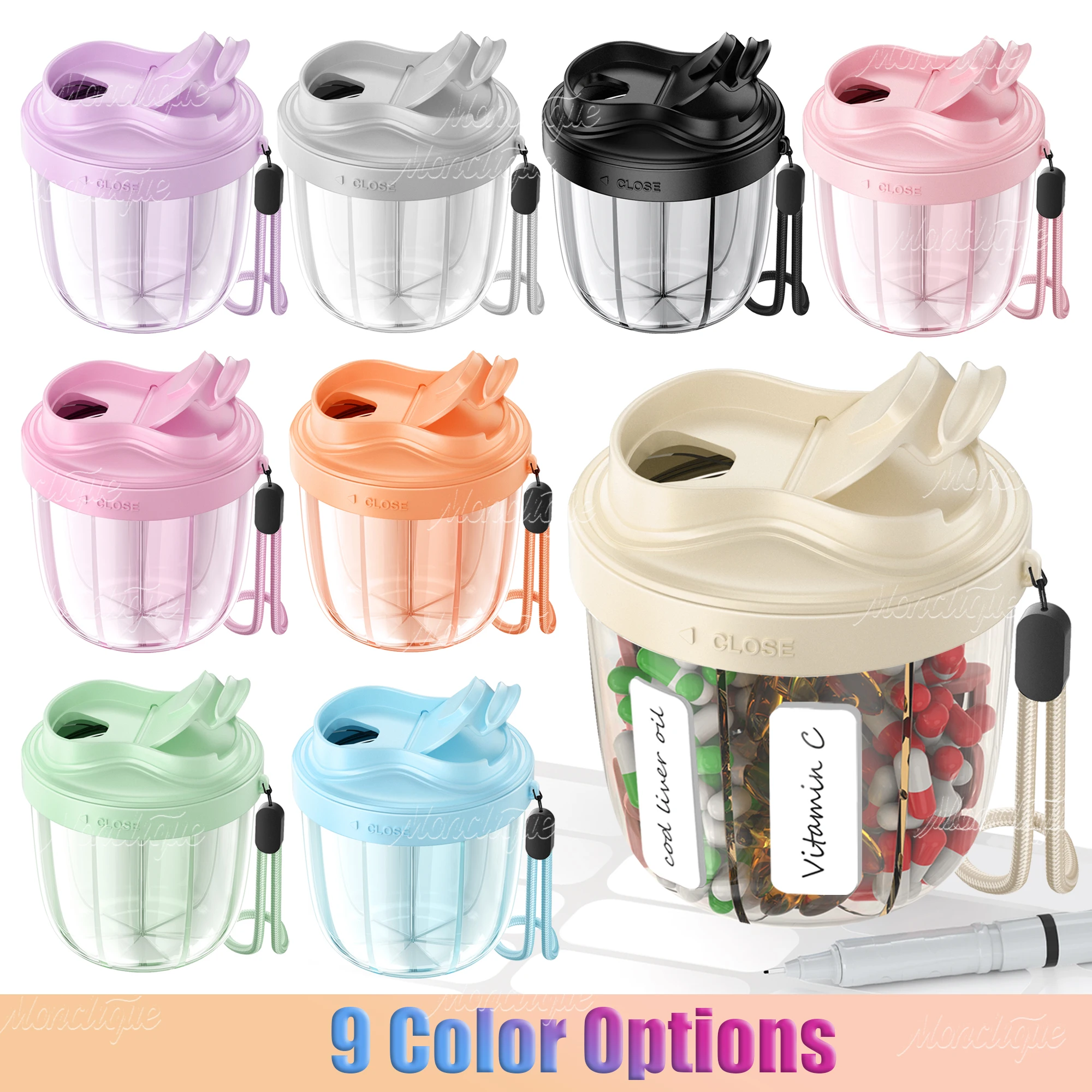 

Диспенсер-органайзер для больших бутылок с 7-секционным витамином для хранения недельных таблеток, контейнер для лекарств для путешествий