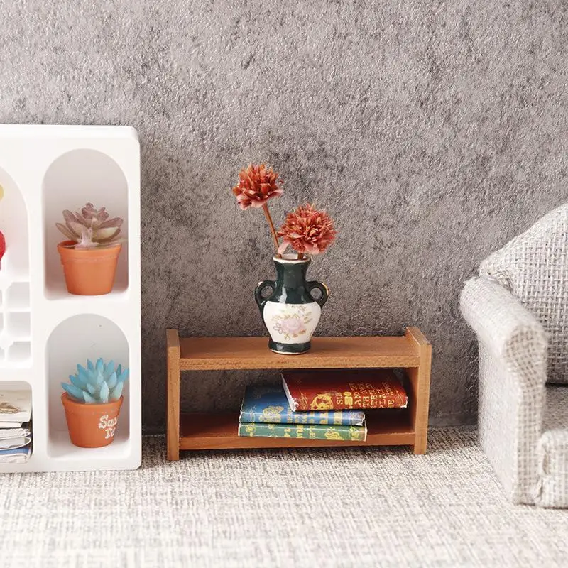 1 قطعة دمية صغيرة خشبية تخزين الرف الرف دمية غرفة المعيشة زخرفة الأثاث بيت الدمية زخرفة التظاهر اللعب لعبة