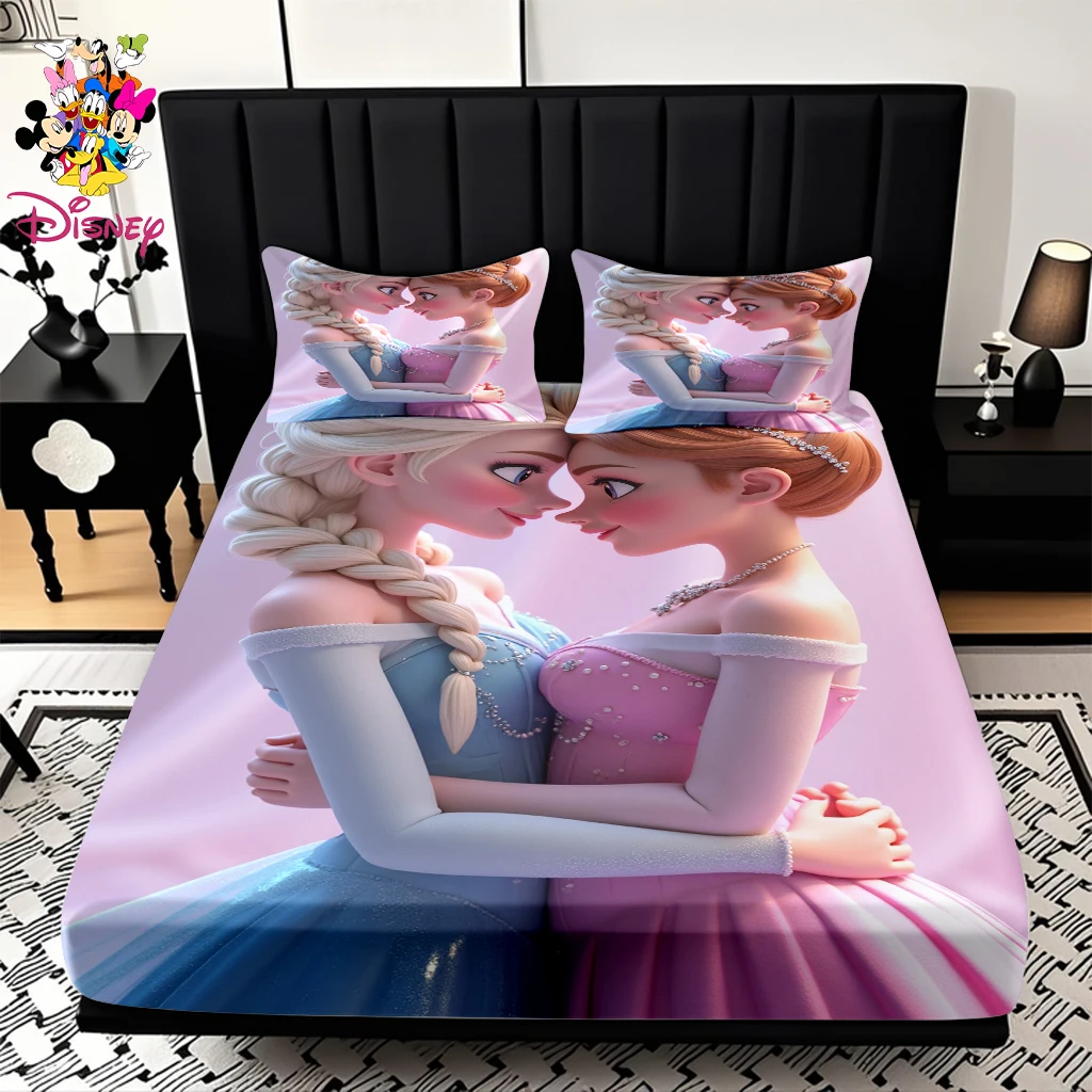 Ensemble de draps-housses princesse Disney la reine des neiges, Elsa et Anna, décoration douce et confortable pour la maison, pour chambres à coucher/chambre d'amis, ronde toute l'année, 2/3 pièces