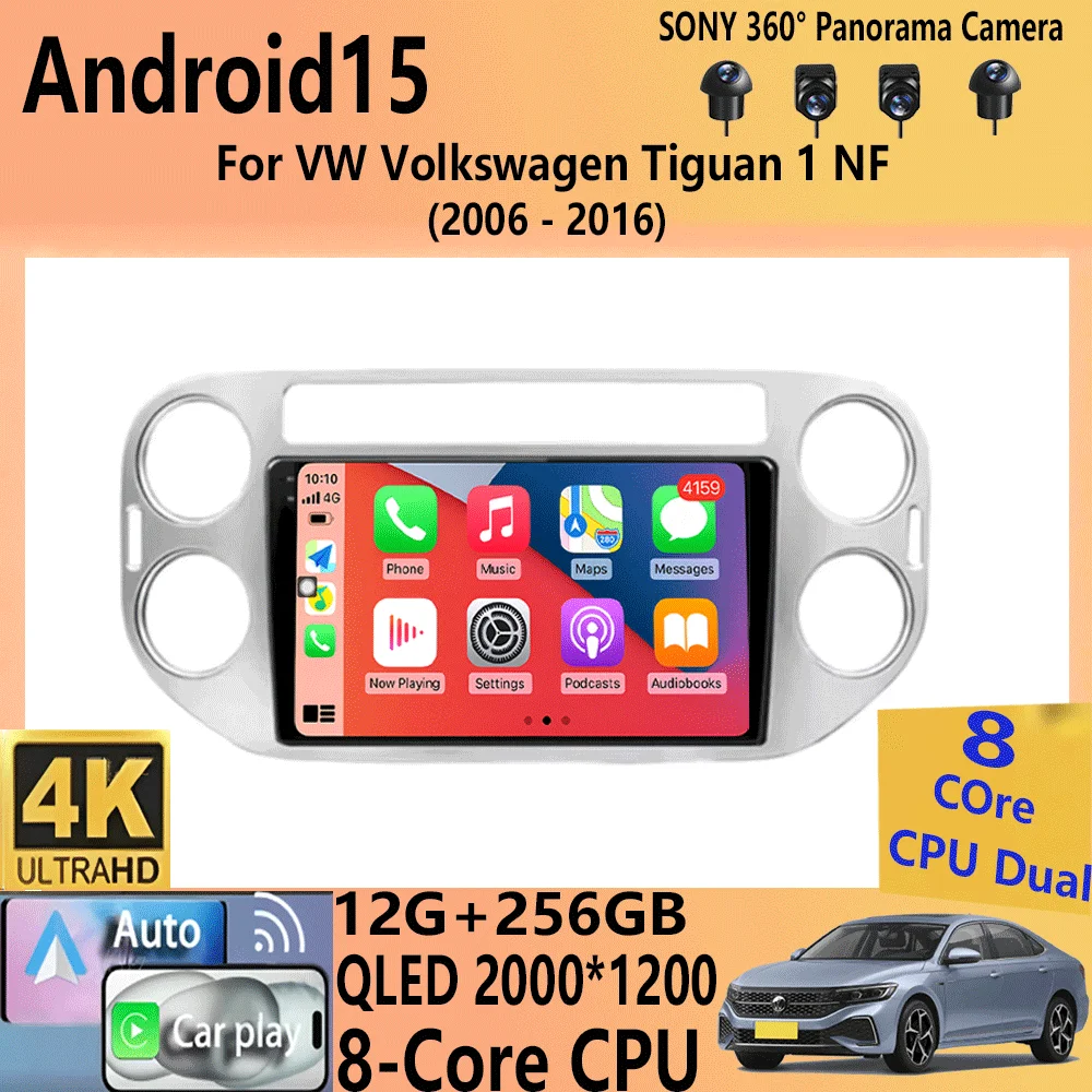 

Car Radio Android 15 Carplay 2K Screen Multimedia Player For VW Volkswagen Tiguan 1 NF 2006-2016 Autoradio Stereo 2din Head Unit