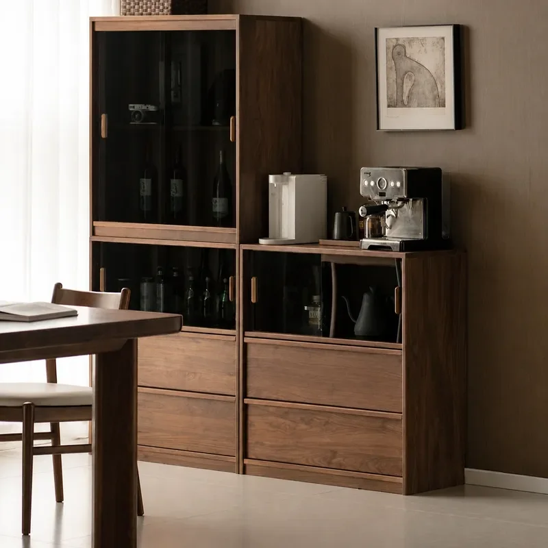 New North American Black Walnut Simple Mirror Modular Bookcase Floor Standing Combination Skeleton Line Design