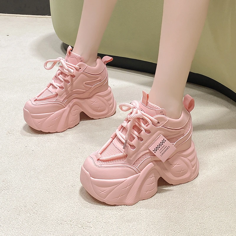 New Autumn Breathable Women Casual Shoes Fashion High Heels Women Wedges Heels Sneakers 11 CM Thick Sole Trainers Platform Shoes