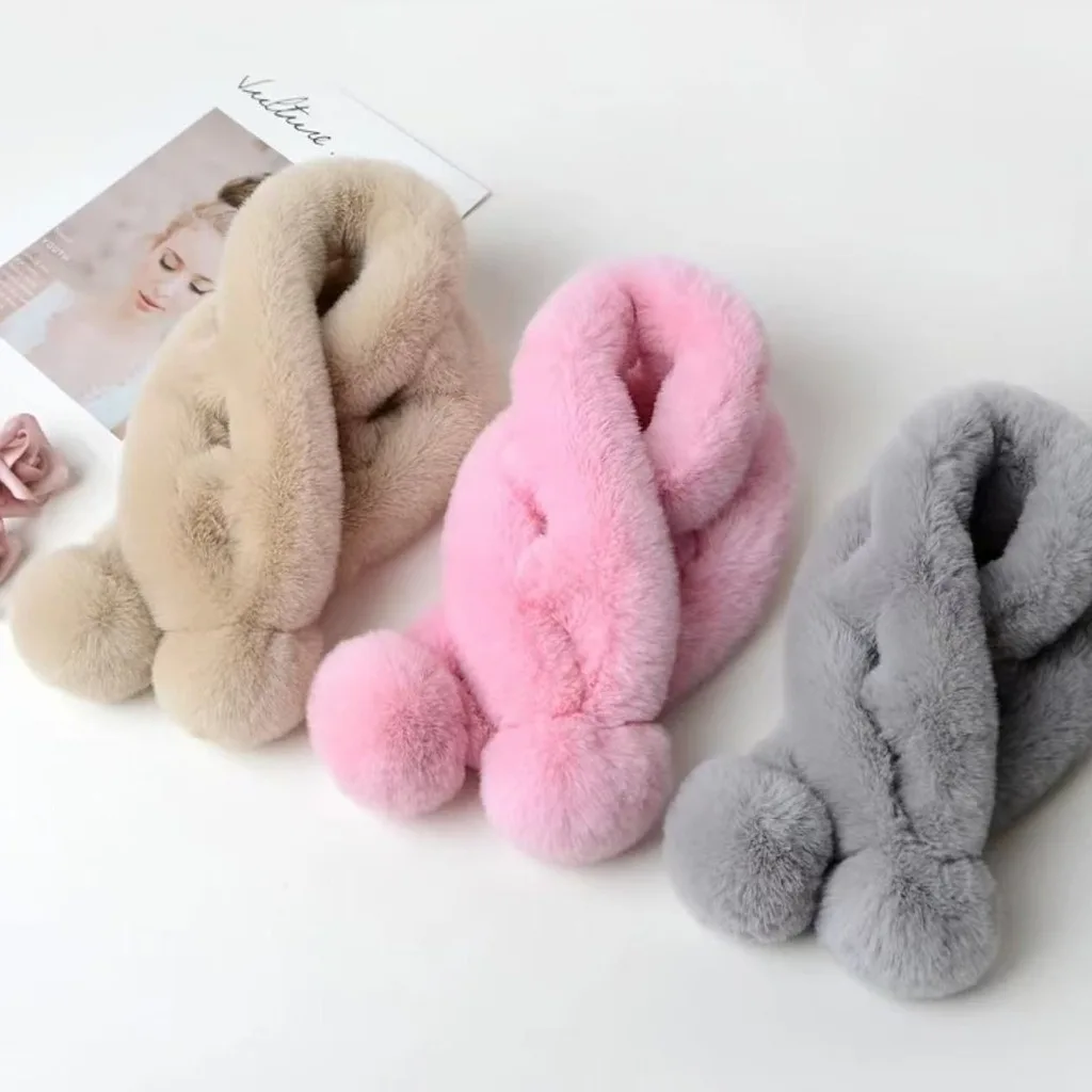 Double-Tube Neck Warmer Fuzzy Knitted Plush Scarf Cross-Through Neck Scarf Versatile Winter Neck Scarf For Winter Wear Walking