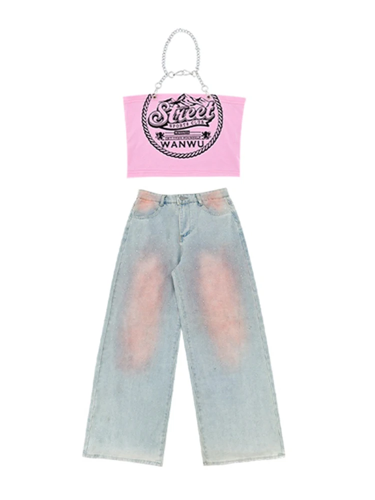 Ropa de baile de Jazz a la moda para niñas, Tops rosas, pantalones vaqueros con lentejuelas, traje de actuación Kpop, disfraz de Concierto de pasarela, ropa de escenario BL16784
