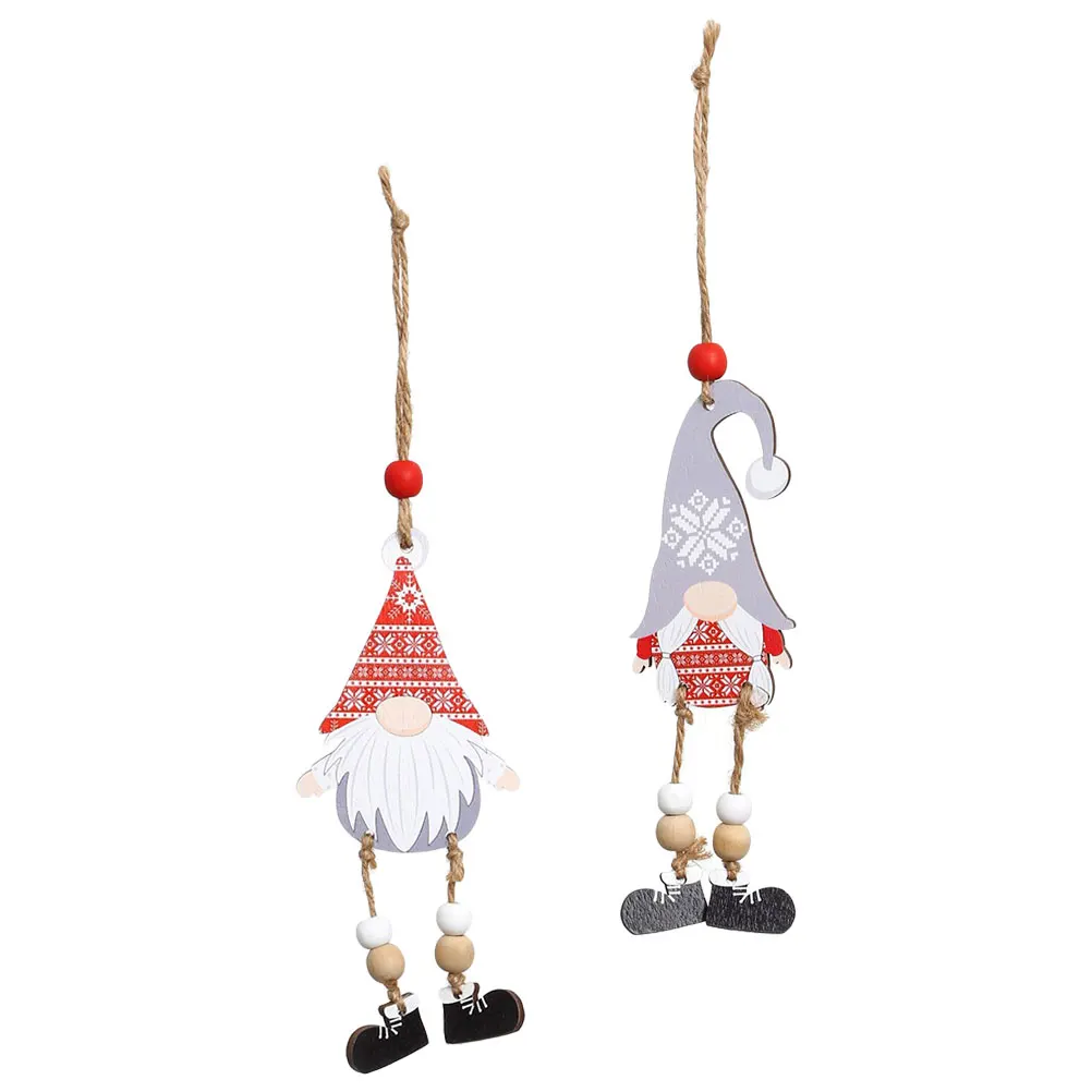 

2Pcs Elder Gnome Pendant Xmas Tree Ornaments Hanging Decorations Wood Beaded String Festive Home Christmas Party