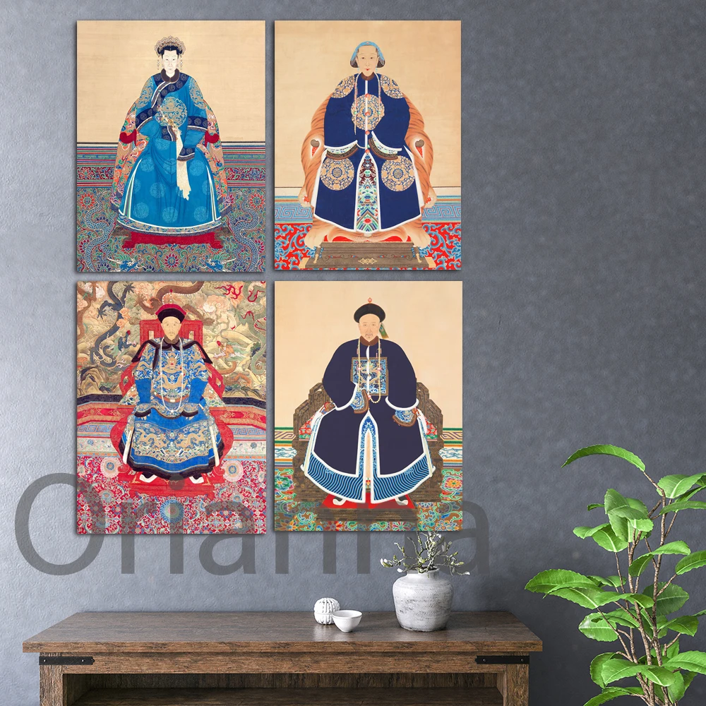 

Chinoiserie Art Prints- Chinese Ancestor Portrait Antique Artwork Asian Wall Art Canvas Painting Poster Chinese Art Giclee Decor