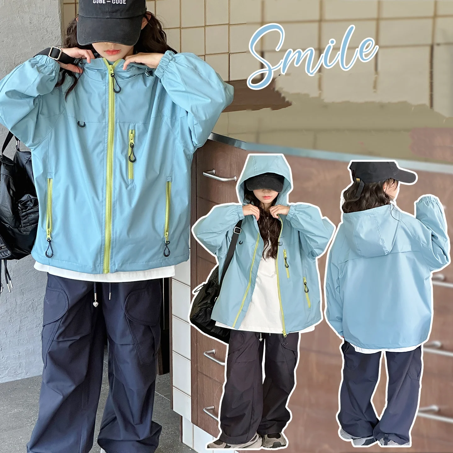 

Kids Spring Autumn Jacket Child Windbreak Ages 4-14Y Girl Casual Sporty Coat Tween Little Child Classical Korean Style Outwear
