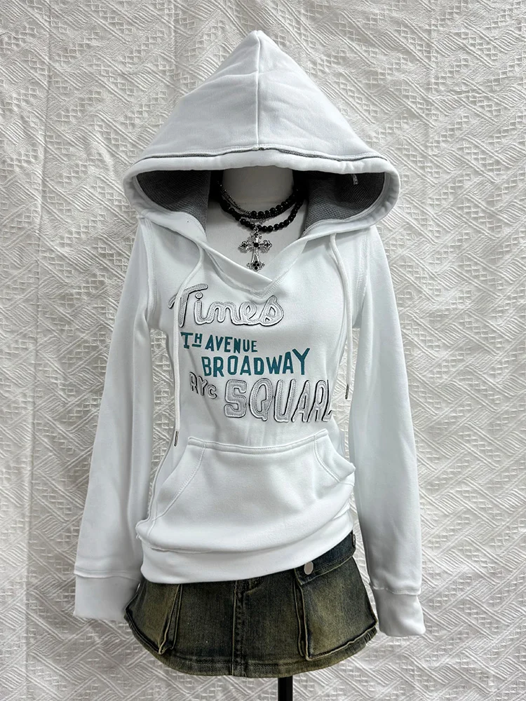 

Slim Fit Vintage American Sle White Hoodie Women's Casual Top Original Design f Sp Girl Faionable Autumn Wear