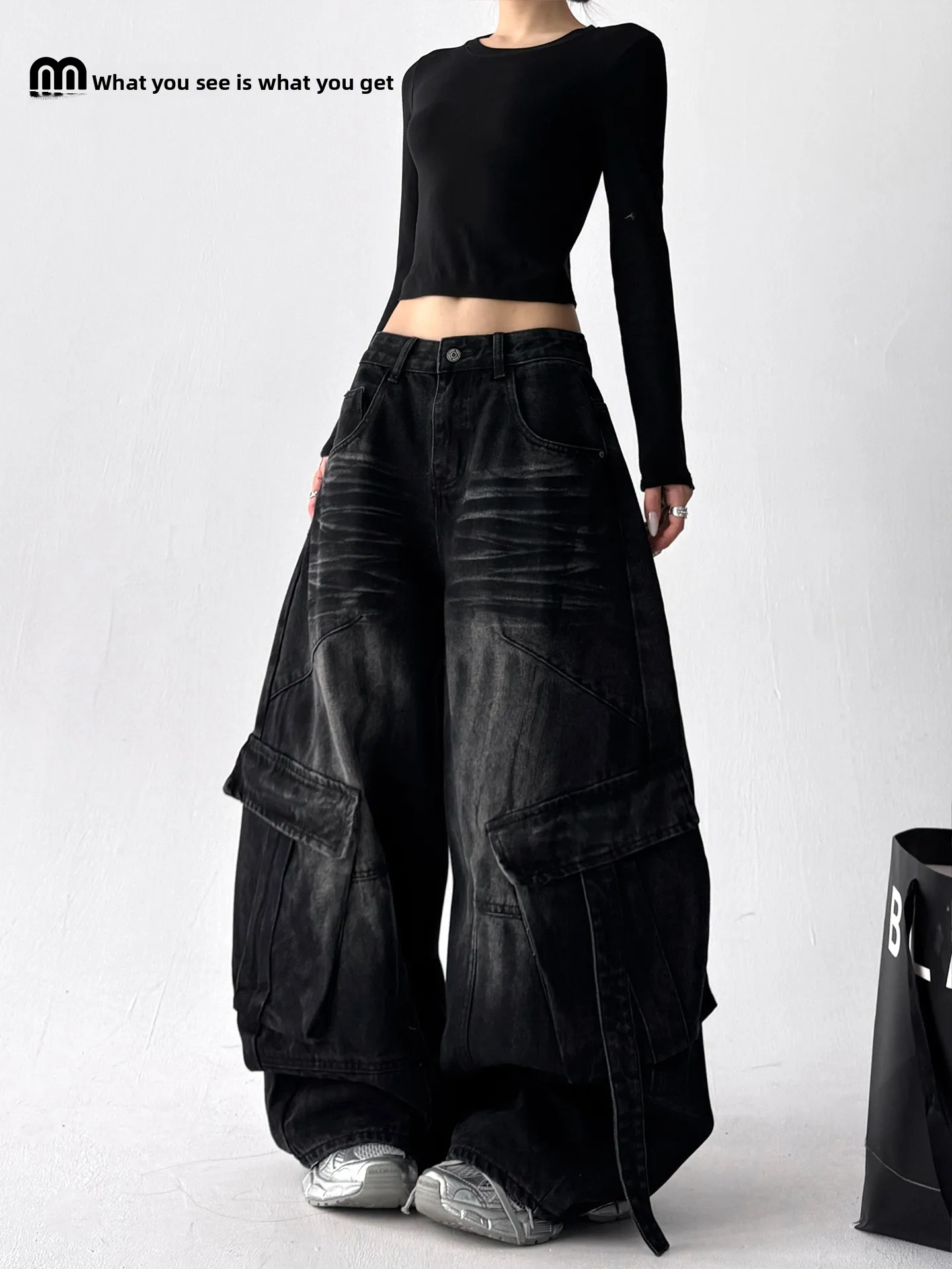 

Original Design Wide Leg Denim Pants Women's Spring Autumn New Sle Big ket Workwear Pants Trendy Cotton Blend Jeans