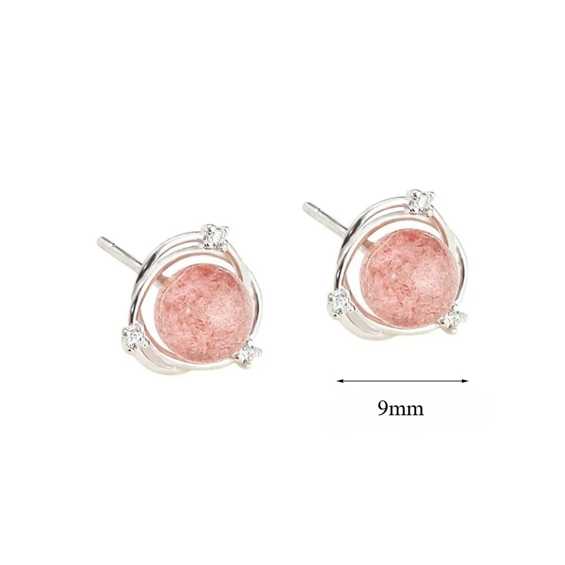 

Real 925 Sterling Silver Zircon Strawberry Quartz Geometric Stud Earrings for Women Minimalist Fine Jewelry Cute Accessories