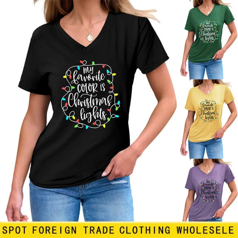 

Short-sleeved T-shirt with V-neck, summer style, loose and unique printed, versatile and suitable for all occasions, ins-style