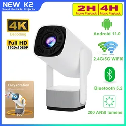 New K2 Android 11.0 Full HD Projector 1080P Supports 4K Video Home Theater Auto Focus 5G WiFi Android 3D Portable Mini Projector