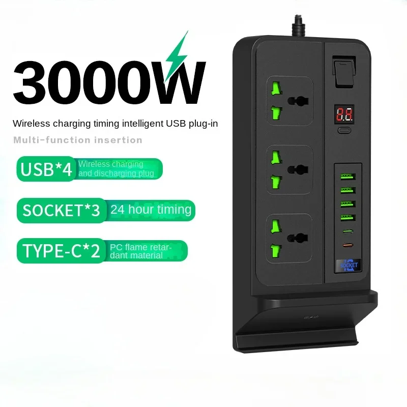 

Розетка высокой мощности 3000 Вт, беспроводная зарядка, удлинитель 2-в-1, розетка для США, Великобритании, ЕС с интерфейсом PD, 230 В, вилка для дома