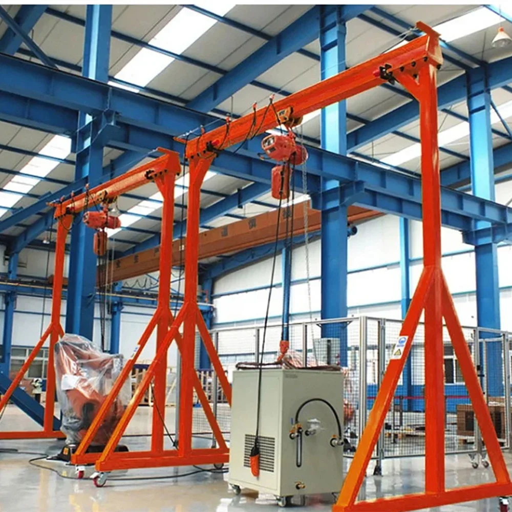 Steel 5 ton portable winch lifting gantry crane with chain hoist