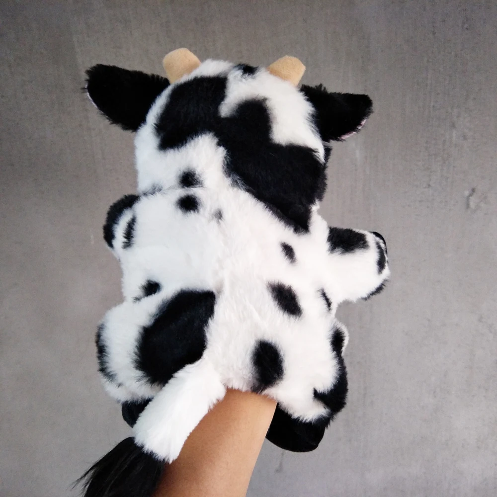 Boerderijdieren handpop melkkoe met open mond gevuld knuffel