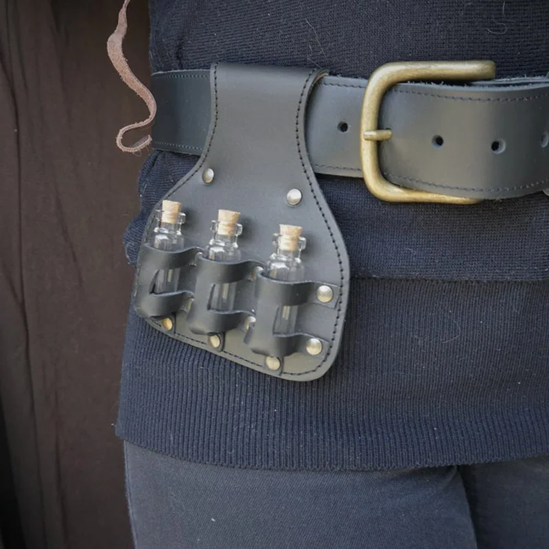 Steampunk LARP Potion Vials Pouch Leather Elixir Holder Witch Kit Alchemist Accessory