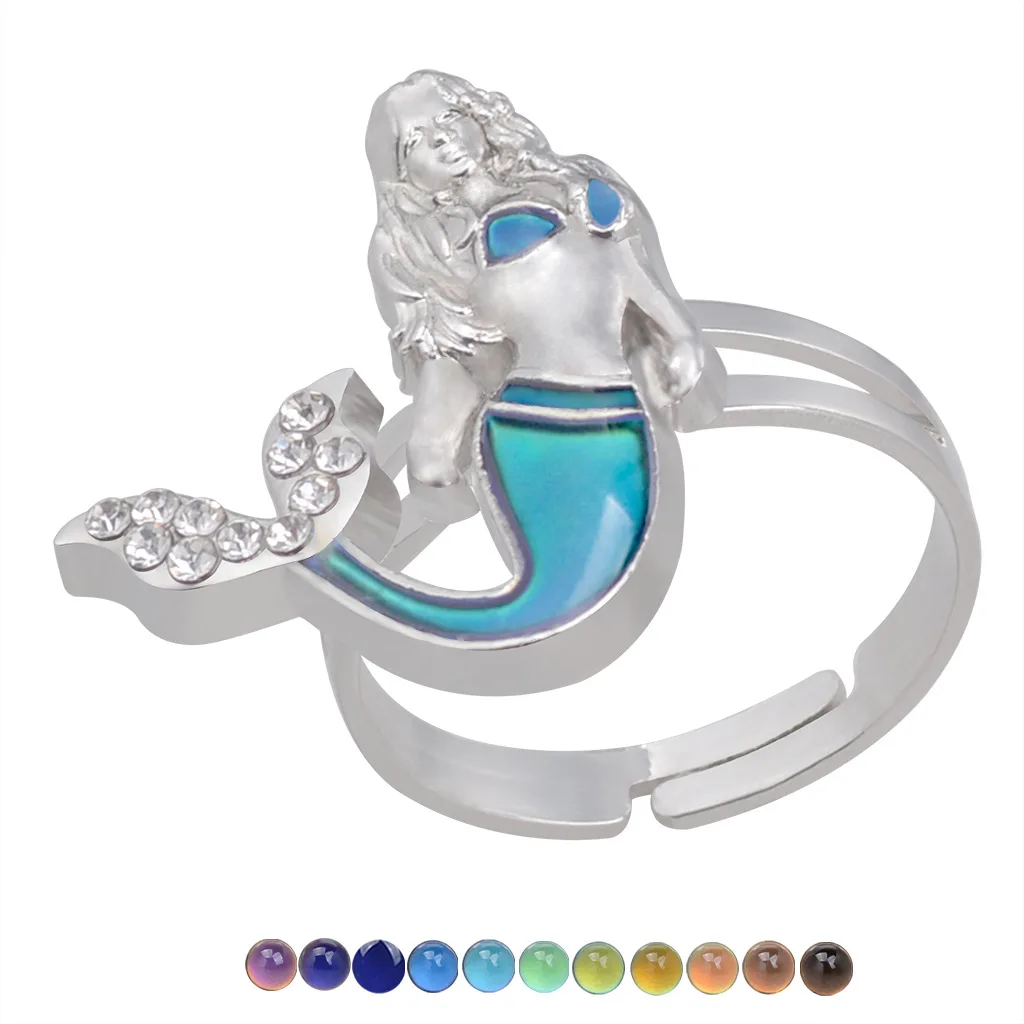 Mermaid Mood Ring Color Change Mood Ring Adjustable Emotion Feeling Changeable Temperature Ring Animals Jewelry