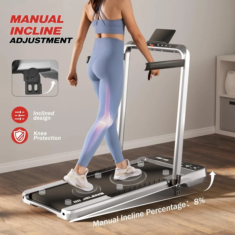 جهاز سير محمول 2 في 1 قابل للطي مع مائل للمكتب المنزلي - سعة 330 رطل، محرك 2.5 حصان، متانة طويلة الأمد