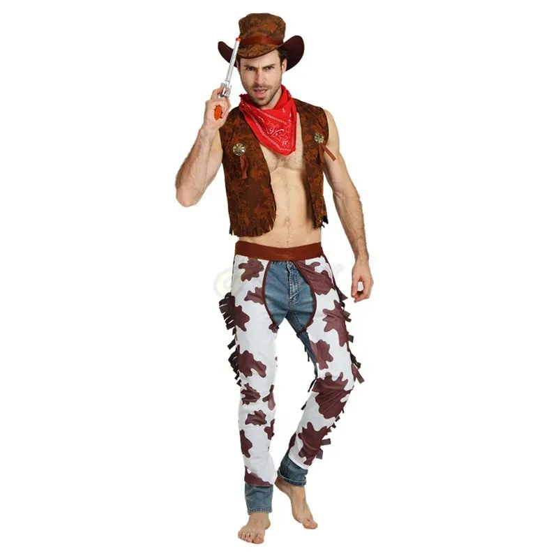 Men's Western Cowboy Party Clothing Adult Fantasy Dressing Retro Halloween Party Role Playing Carnival Adult Set