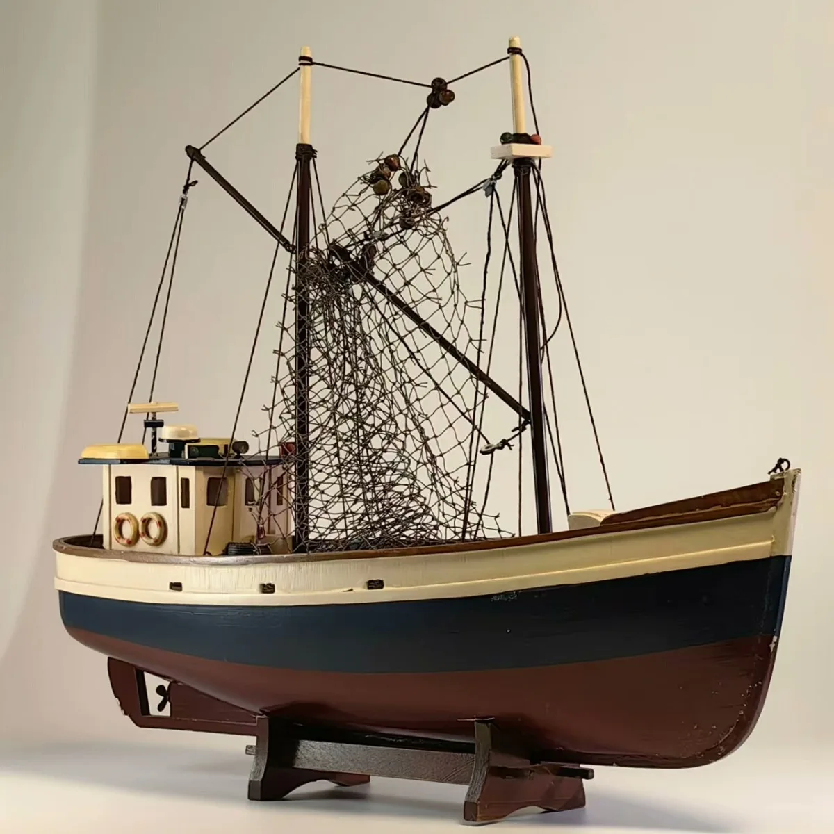 45cm retro antigo design barco de pesca modelo artesanal estrutura de madeira barco de pesca modelo rtr menino brinquedo presente ornamentos