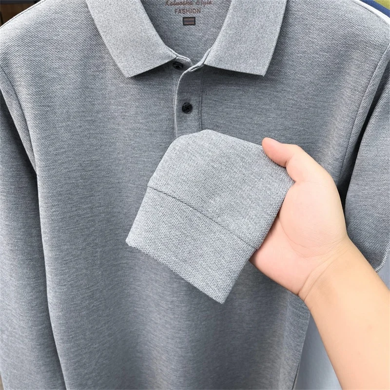 Herbst Neuheit: Herren Langarm-Poloshirt, Einfarbig mit Stickerei, 100% Baumwolle, Lässige Mode-Herrenbekleidung – Detail 21