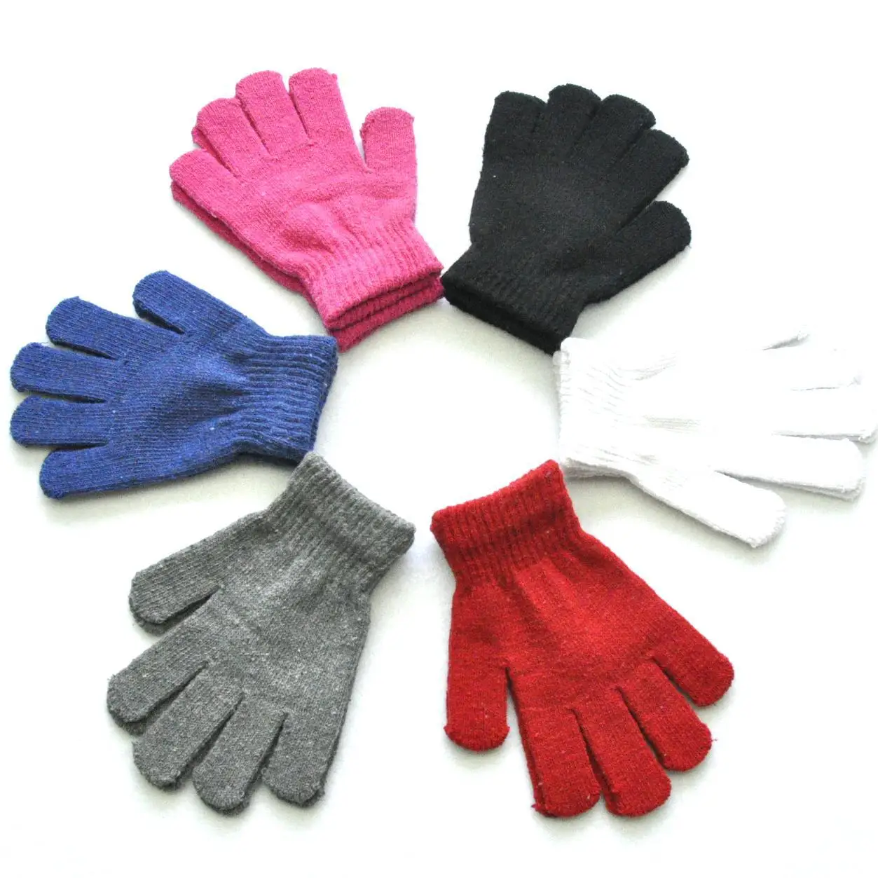 New Winter Gloves For 5-11Y Children Kids Pupil Student Knitted Solid Color Furry Full Finger Mittens Autumn Writing Warmer Hand